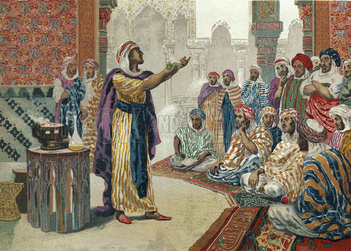 Jabir ibn Hayyan enseñando química en Edesa