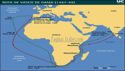 Ruta comercial de Vasco da Gama ©Univ. de Cantabria