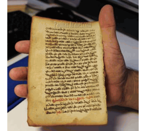 La hoja del códice con texto médico en manos del catedrático de la UCO Juan Pedro Monferrer ©UCO