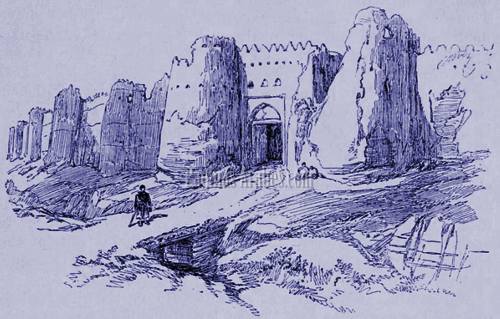 Dibujo de las Murallas de barro de la ciudad de Nishapur, en Jorasán, Irán, s. XIX